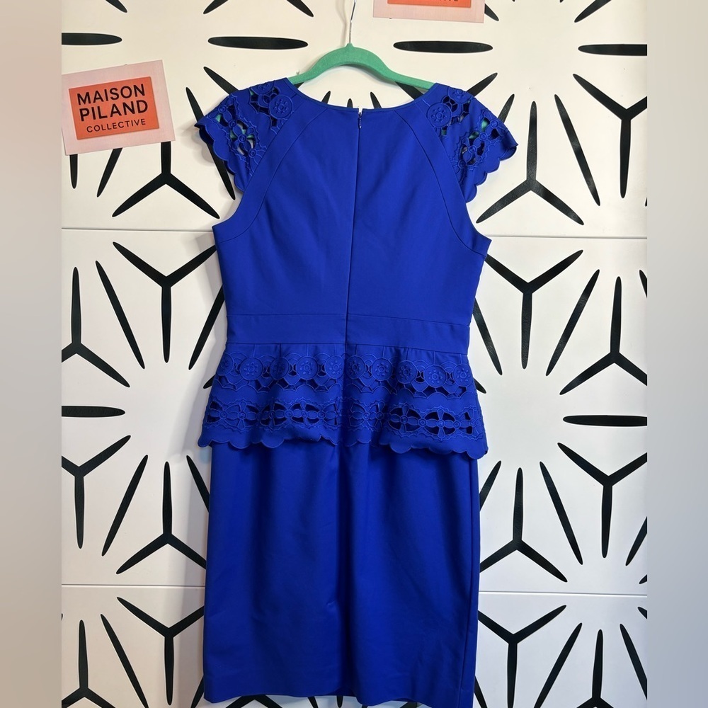 Antonio Melani Cobalt Blue Cocktail Dress w/ Laser Cutouts & Cap Sleeves – Sz 10 - Picture 7 of 14